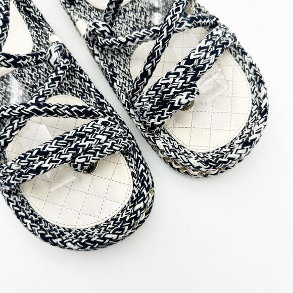 CHANEL Blue White Rope Interlocking CC Charm Dad Sandal Size 40 Chain Slingback - Picture 4 of 13